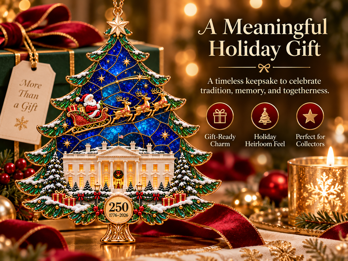 2026 250th Anniversary Stained Glass Christmas Tree Ornament β Santa Sleigh & White House Commemorative Holiday Keepsake, 1776β2026
