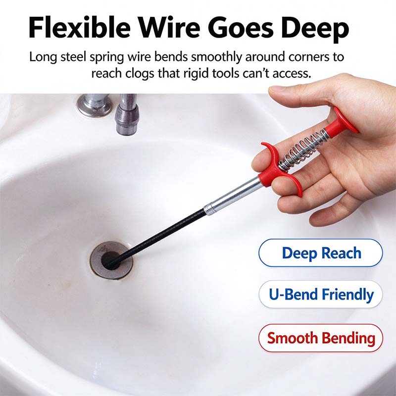 Drain Snake, Drain Clog Remover, 4 Claws Efficient Dredging Steel Wire Drain Hair Cleaner Tool 🪠