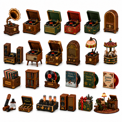Vintage Phonograph Christmas Advent Calendar 2026 – 24 Days of Timeless Music Collectible Miniatures, Retro Record Player Countdown Gift for Music Lovers