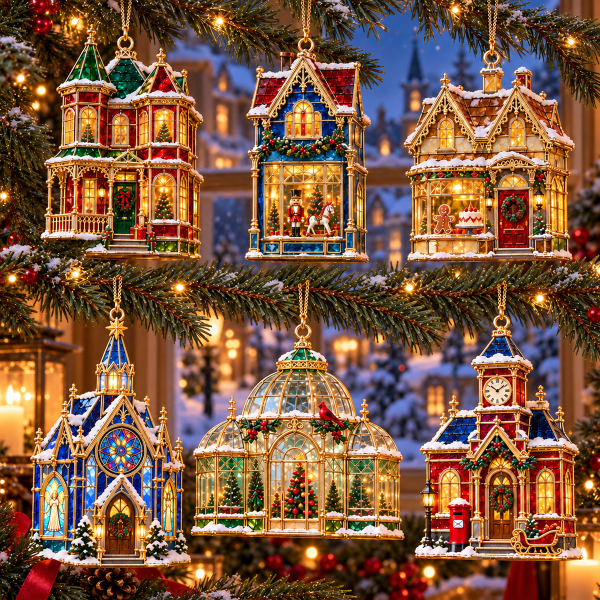 🏘️ 2026 Christmas Village House Ornaments – Set of 6 Vintage Holiday Keepsakes