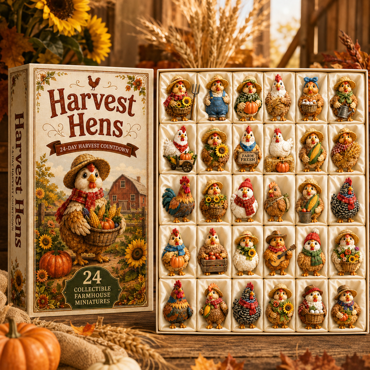 Harvest Hens Advent Calendar 2026 – 24 Days of Farmhouse Chicken Collectibles, Autumn Harvest Surprises & Gifts for Chicken Lovers, Acrylic Charms Blind Box