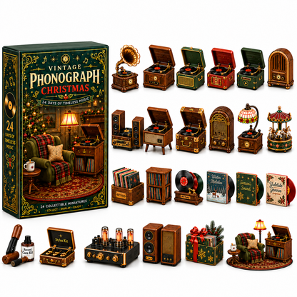 Vintage Phonograph Christmas Advent Calendar 2026 – 24 Days of Timeless Music Collectible Miniatures, Retro Record Player Countdown Gift for Music Lovers