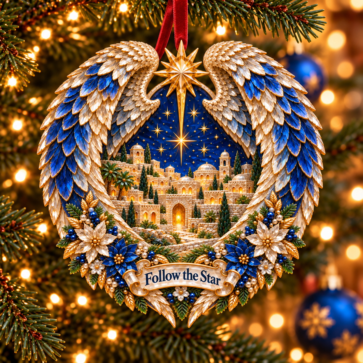 Follow the Star Bethlehem Christian Christmas ornament