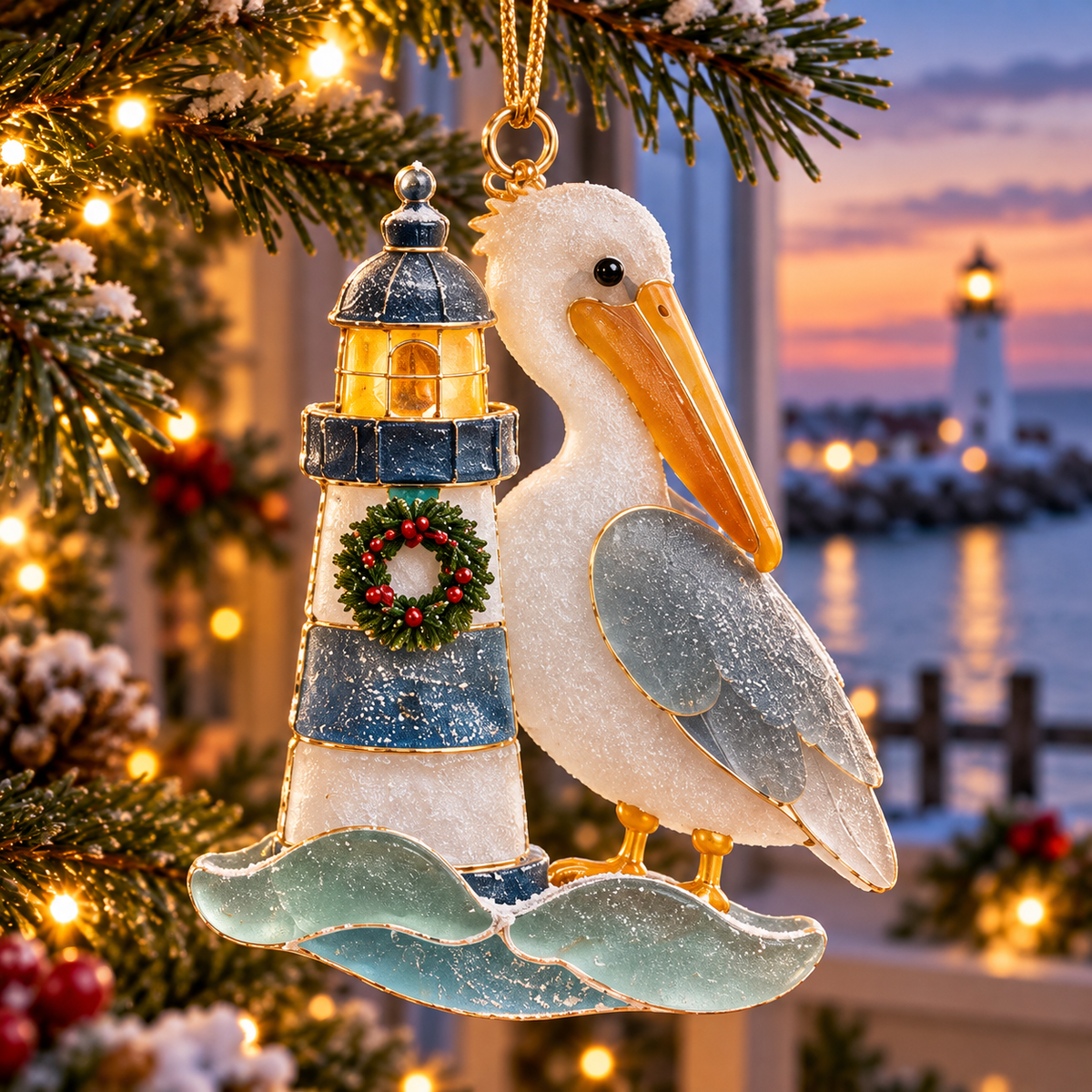 🌊 2026 Coastal Christmas Seabird Ornaments – Set of 6 Festive Seagull & Pelican Keepsakes