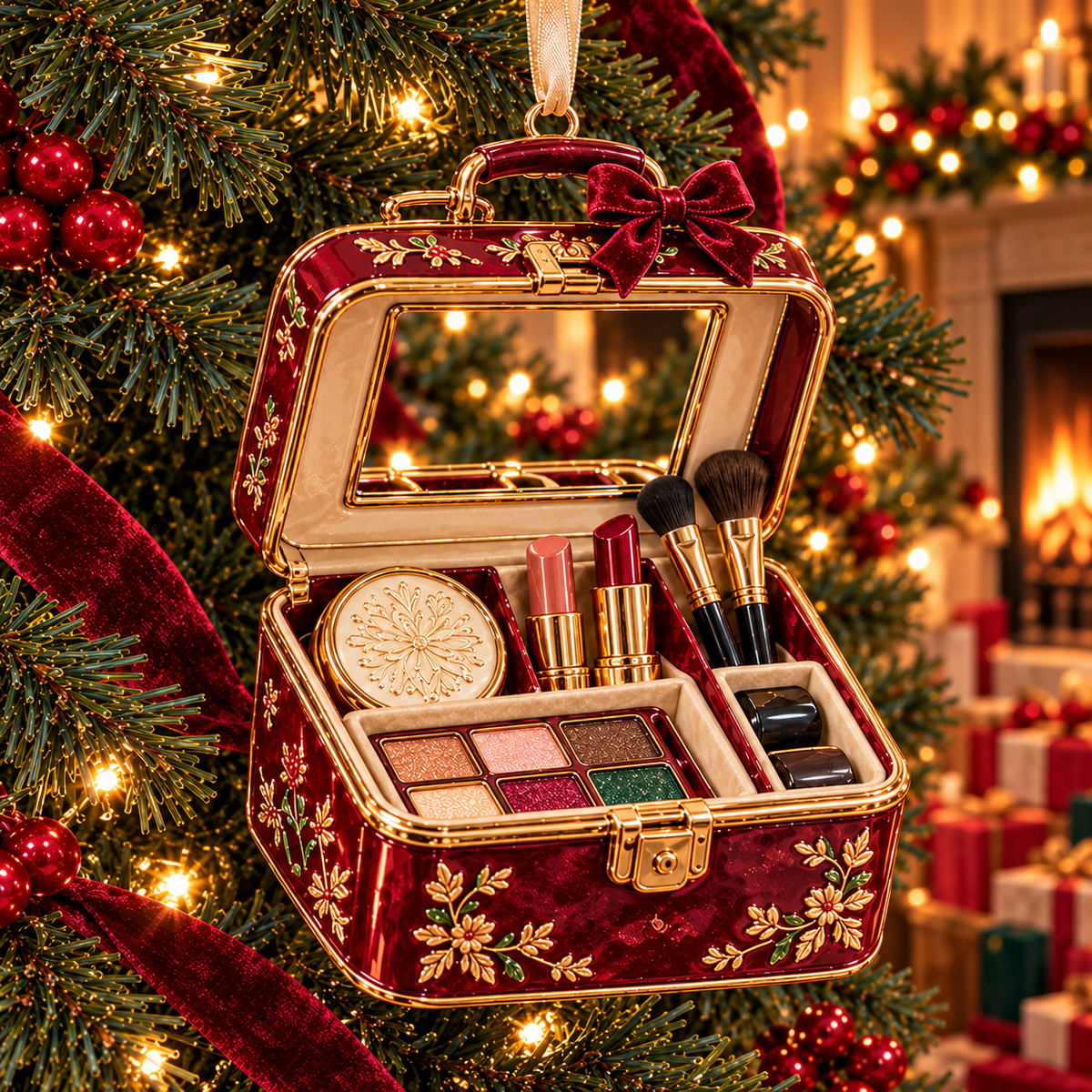 Vintage Glamour Christmas Ornaments – 6 Elegant Makeup & Beauty-Themed Holiday Decorations | Perfect Christmas Gifts for Makeup Lovers & Beauty Enthusiasts 🎄💄✨