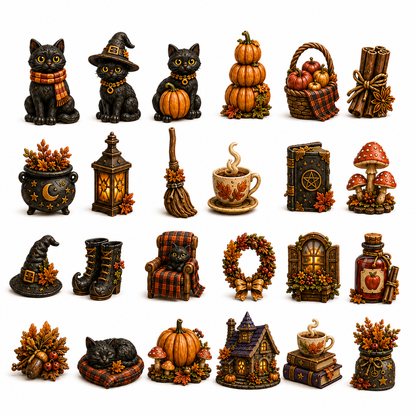 Autumn Witch Cottage Advent Calendar 2026 – 24 Cozy Witchy Miniatures, Black Cat Collectibles & Magical Fall Cottage Surprises, Acrylic Charms Blind Box