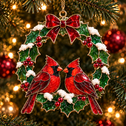 Cardinals of Christmas – Vintage Stained Glass-Style Ornaments, Set of 6