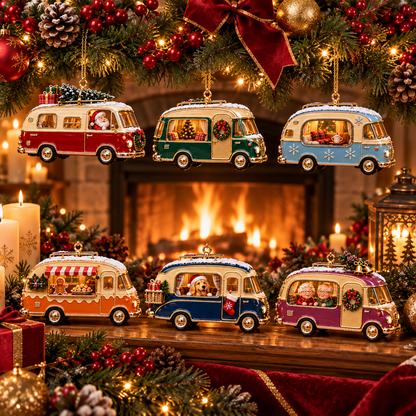Vintage Christmas Camper Ornaments – 6-Piece Retro Holiday RV Collection | Cozy Christmas Tree Decorations & Heartwarming Keepsake Gifts