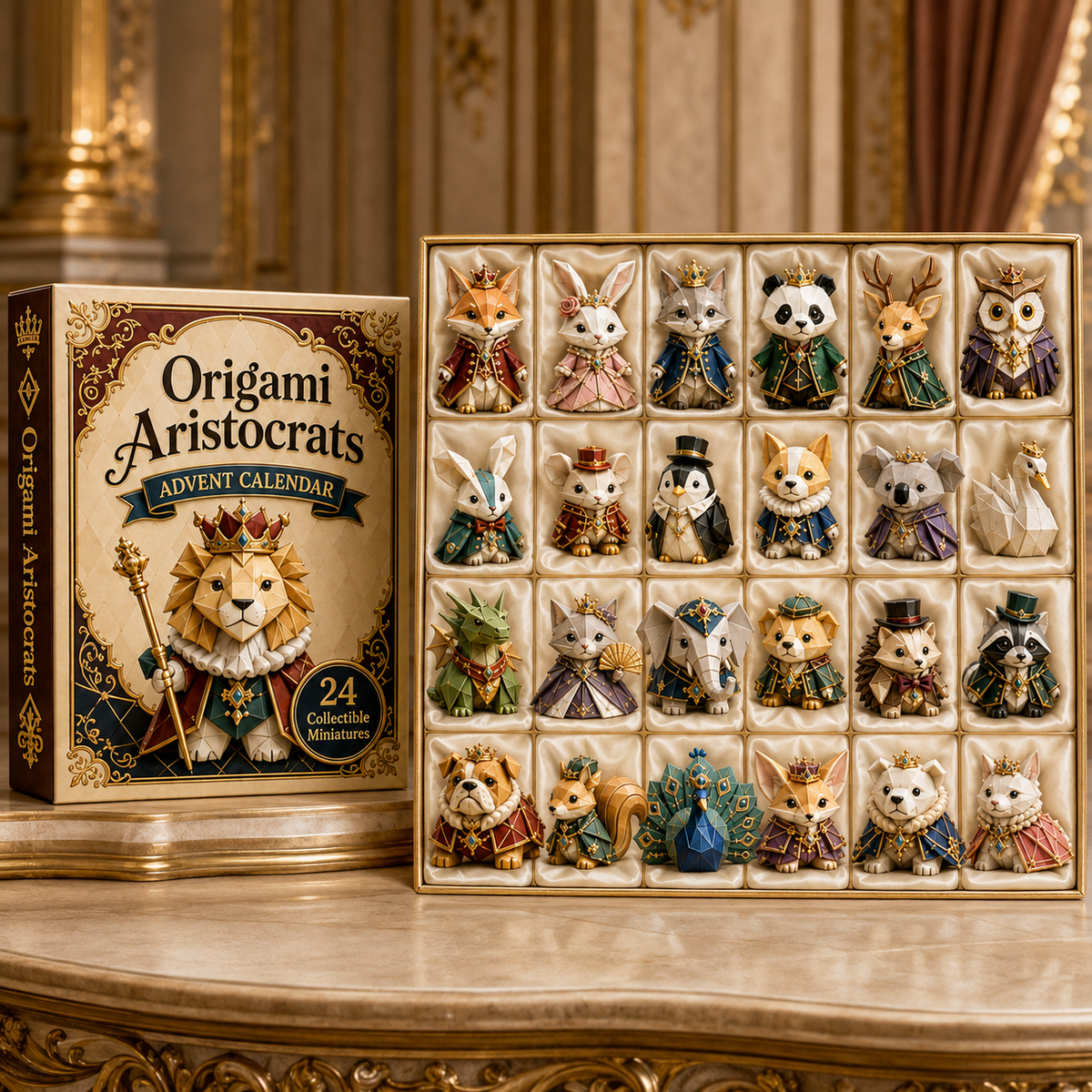 Origami Aristocrats 24-Day Advent Calendar – 24 Collectible  Royal Animal Figurines, Luxury Christmas Countdown Gift Set for Animal Lovers & Collectors