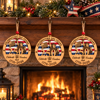 Celebrate Freedom 250th Anniversary Christmas Ornament –  Layered Wooden Patriotic Keepsake, 1776–2026