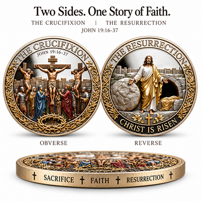Two Sides, One Promise – Crucifixion & Resurrection Commemorative Coin, Christian Faith Keepsake Celebrating Sacrifice, Hope & the Risen Christ