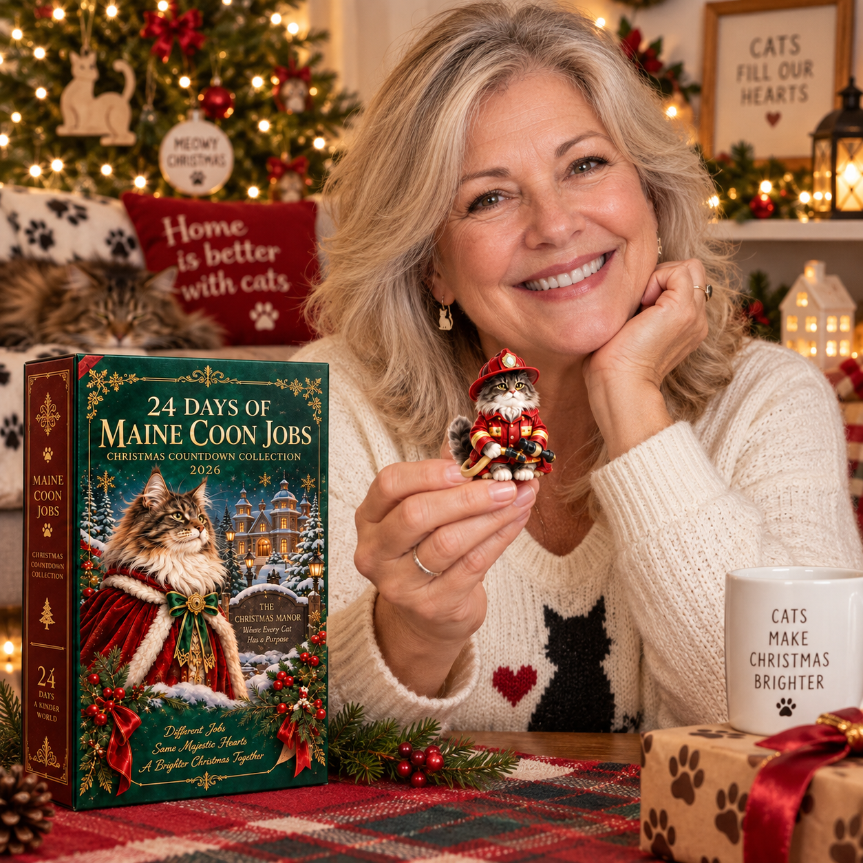 2026 Maine Coon Jobs 24-Day Christmas Countdown Calendar – 24 Unique Career Cat Miniatures, Festive Collector’s Gift for Maine Coon & Cat Lovers