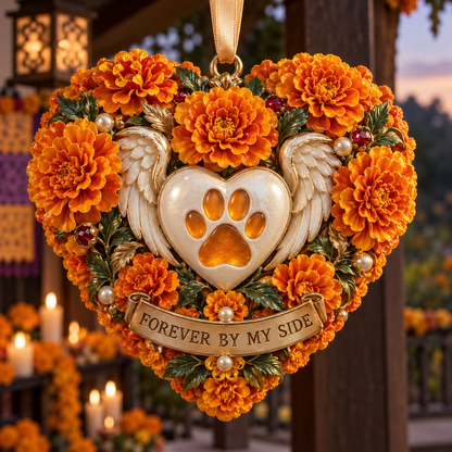 Día de Muertos Marigold Heart Ornaments –  “Forever in Our Hearts” Memorial Keepsake Collection