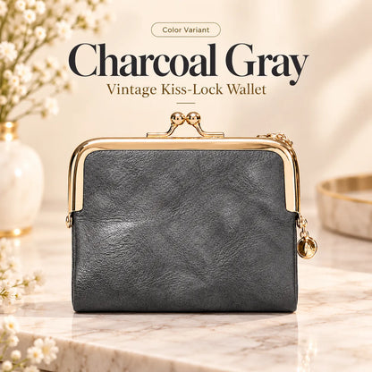 👛 Vintage Kiss-Lock Folding Wallet: Premium Leather, Compact & Chic