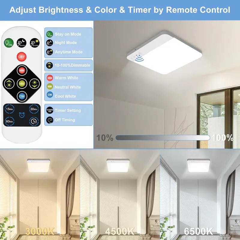 💡 Rechargeable Motion Sensor Ceiling Light – No Wiring, Dimmable & Remote Controlled - image 5