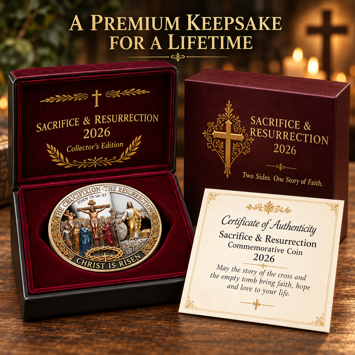 Two Sides, One Promise – Crucifixion & Resurrection Commemorative Coin, Christian Faith Keepsake Celebrating Sacrifice, Hope & the Risen Christ