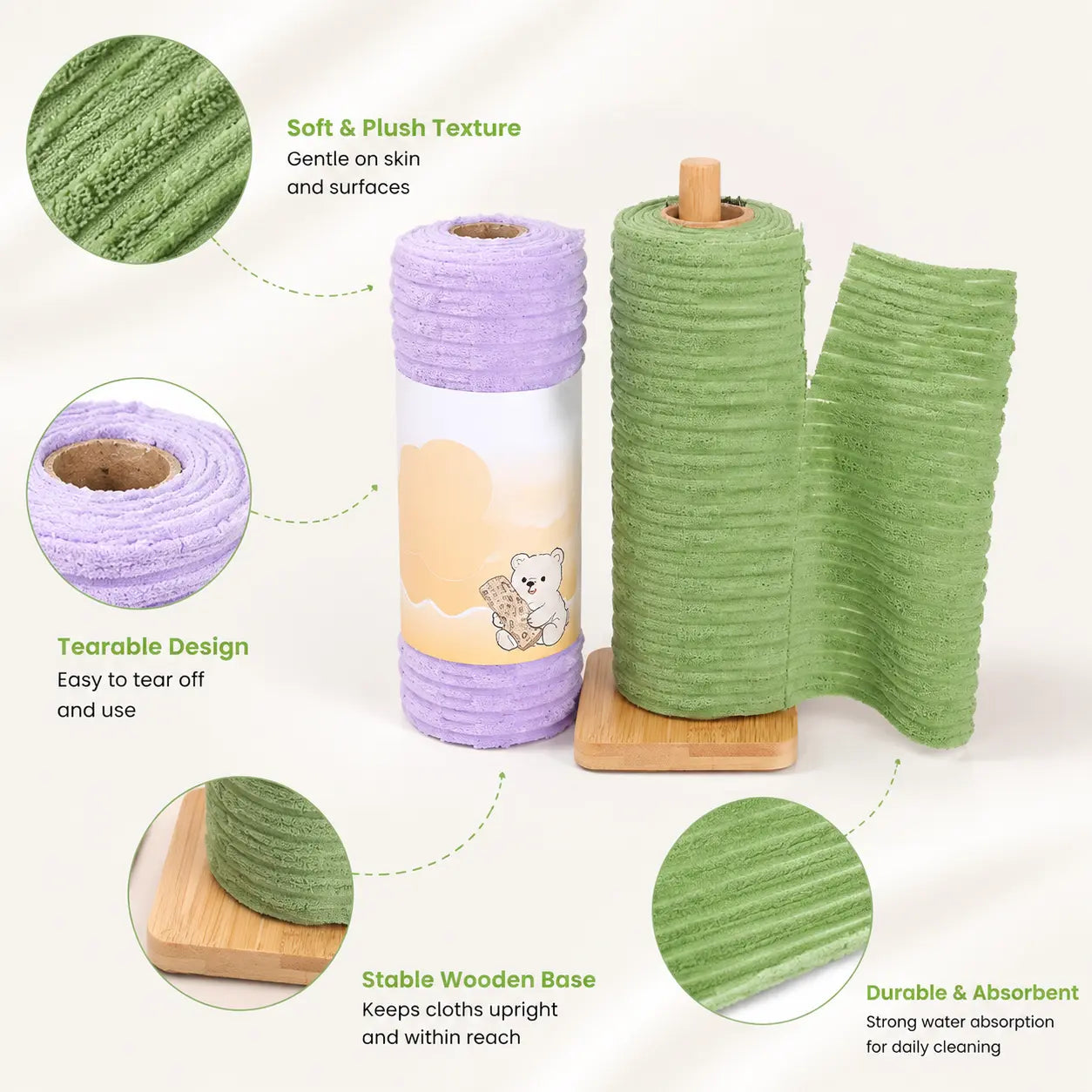 Tearable Reusable Plush Cleaning Cloth Roll, Washable Absorbent Household Cleaning Towels 🧻 - image 5