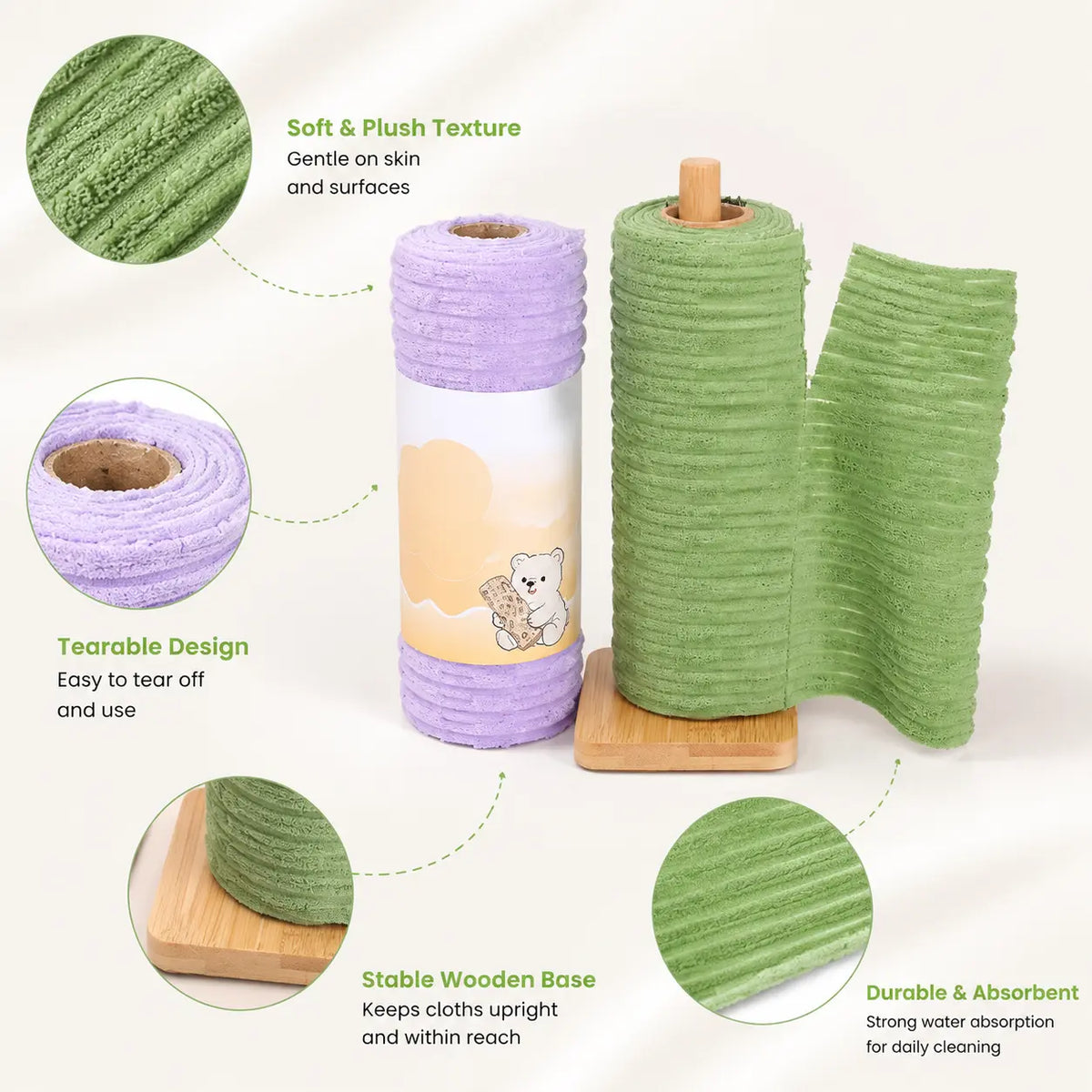 Tearable Reusable Plush Cleaning Cloth Roll, Washable Absorbent Household Cleaning Towels 🧻 - image 5