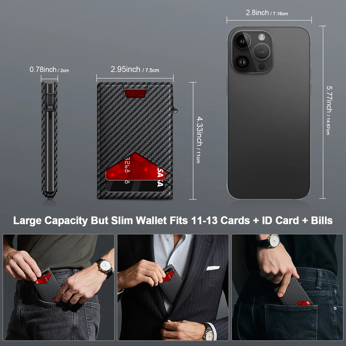 Men's RFID Minimalist Bifold Wallet - 1 ID Window, Pop-Up Card Holder, Money Clip💳 - image 12
