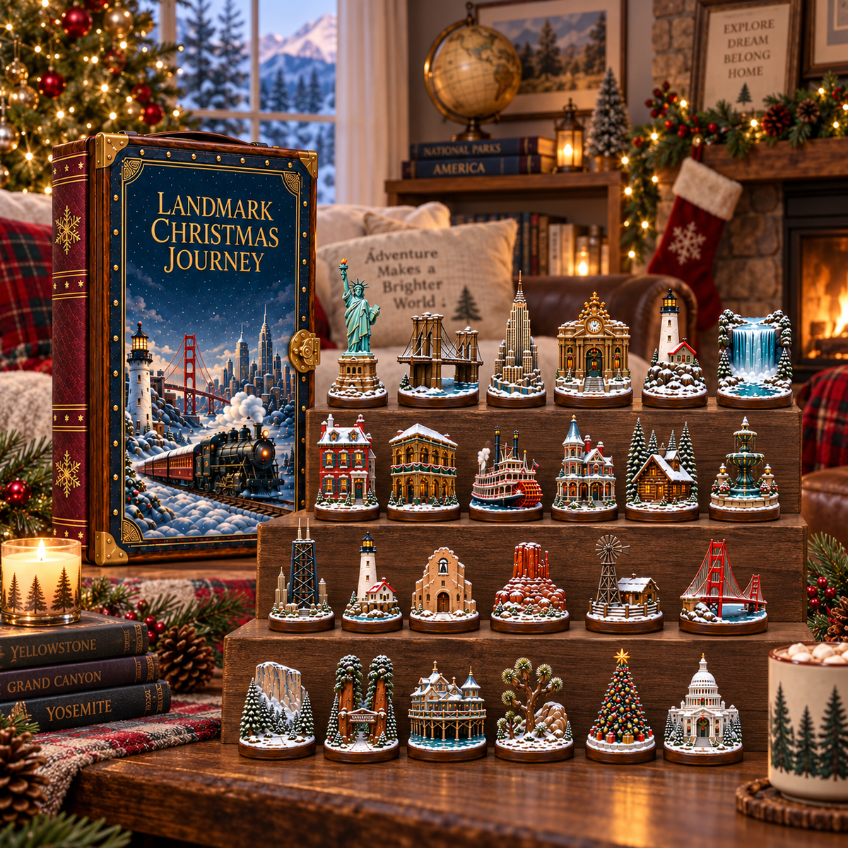 2026 Landmark Christmas Journey 24-Day Countdown Calendar – 24 Unique Iconic Landmark Miniatures, Winter Travel Advent Collection & Christmas Gift for Travelers