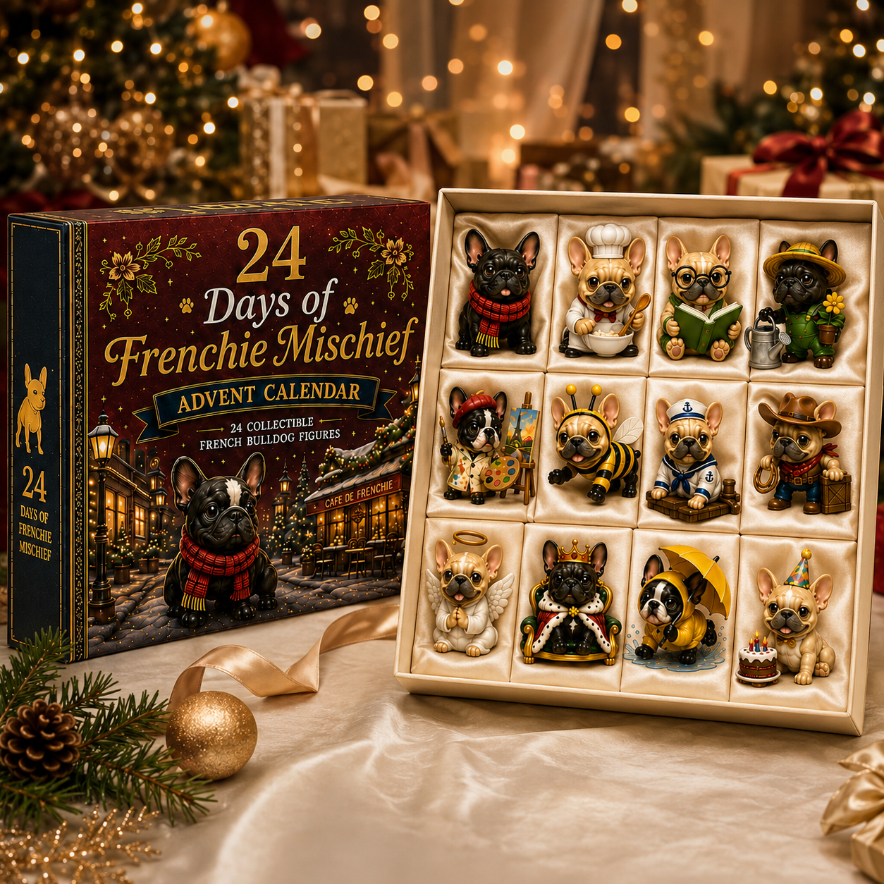 24 Days of Frenchie Mischief Advent Calendar 2026 – 24 Unique French Bulldog Collectible Figurines, Christmas Countdown Gift for Frenchie Lovers
