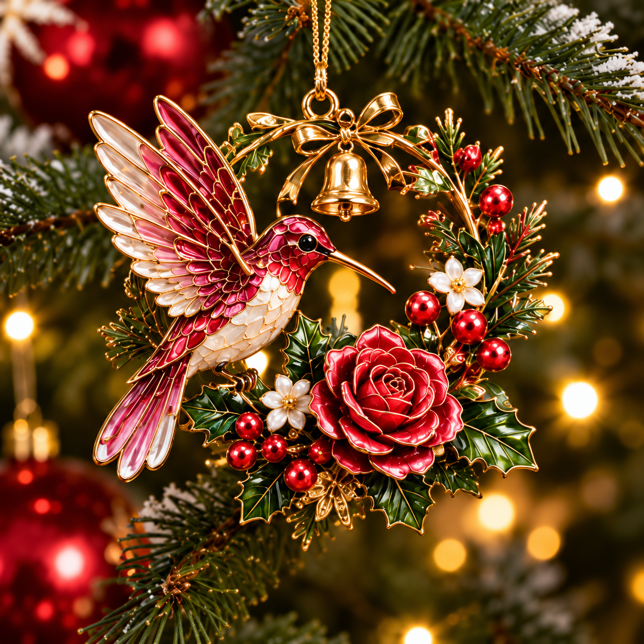 Hummingbird Christmas Ornament  –  Festive Bird Keepsake Collection, Elegant Holiday Gift for Mom, Grandma & Hummingbird Lovers