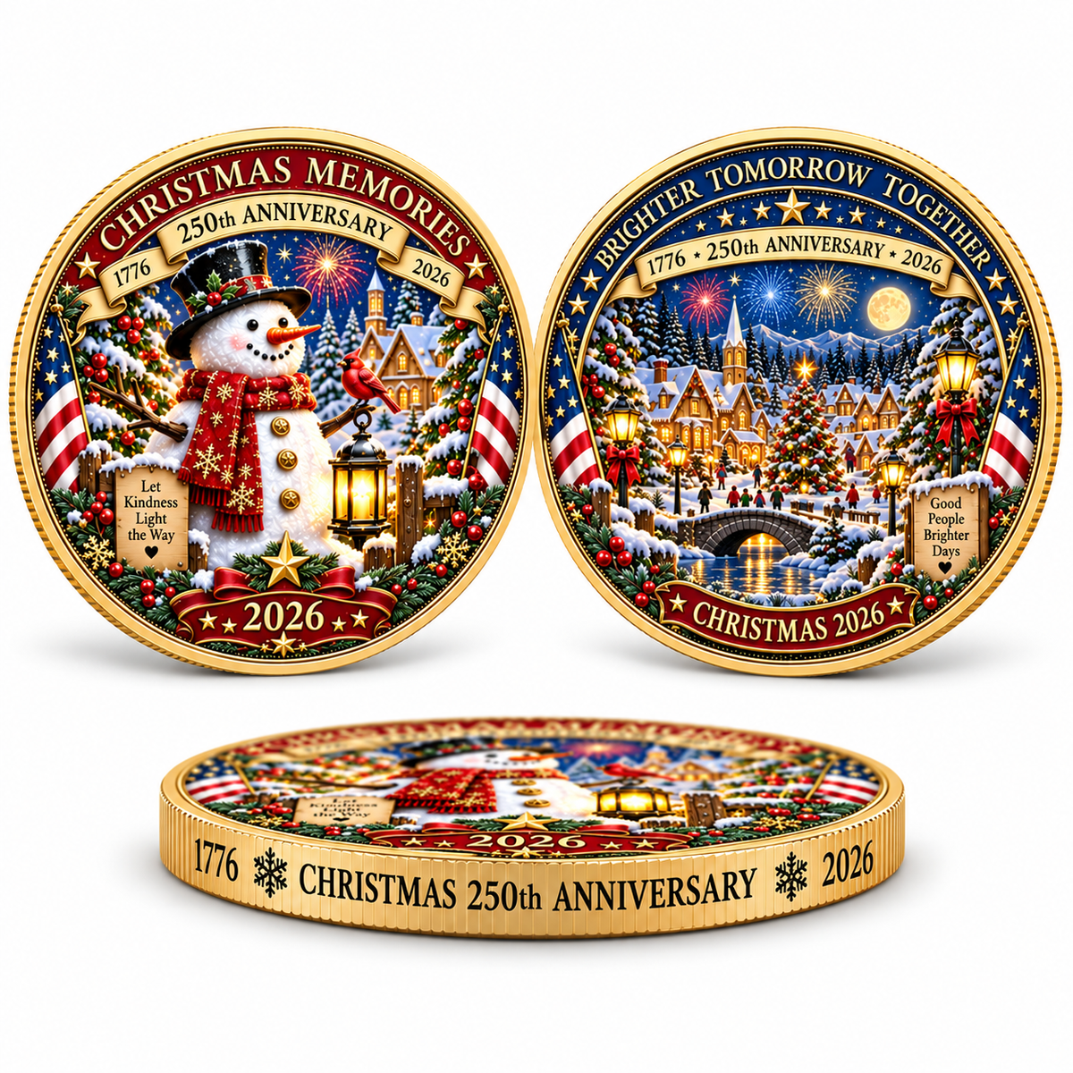 2026 "Christmas Memories" - 250th Anniversary Commemorative Coin, a double-sided holiday collectible.