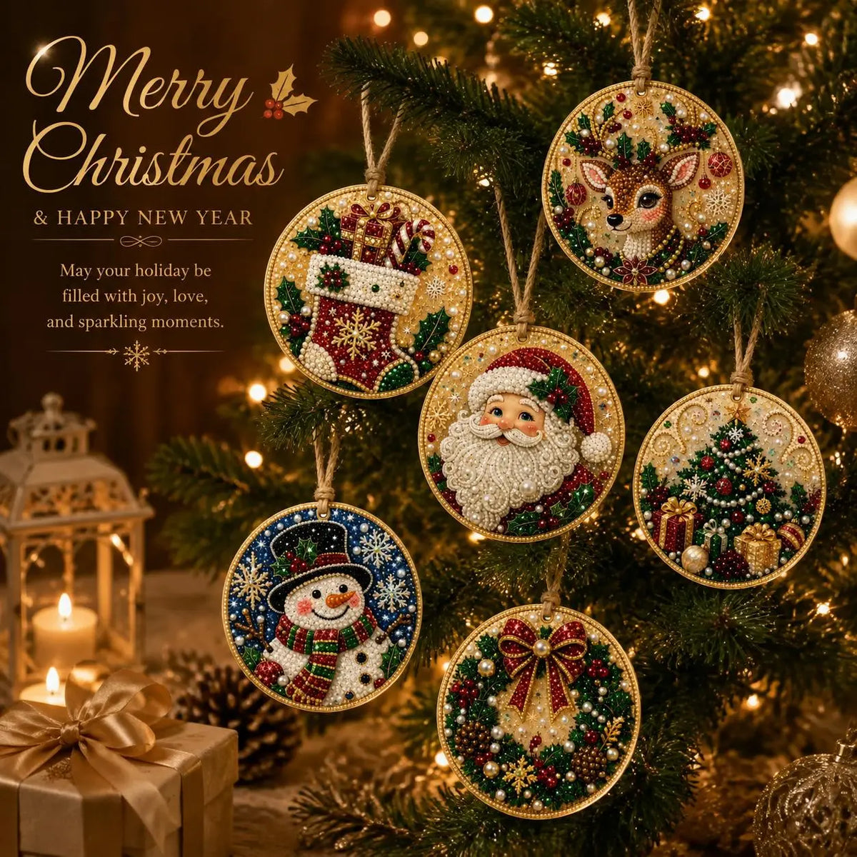 6Pcs/12Pcs Christmas DIY Diamond Painting Ornaments Kit, Xmas Tree Hanging Pendant🎄 - image 1