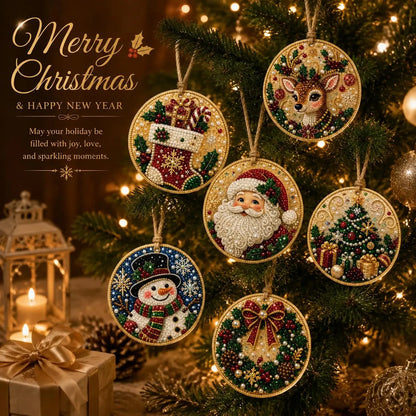 6Pcs/12Pcs Christmas DIY Diamond Painting Ornaments Kit, Xmas Tree Hanging Pendant🎄 - image 1