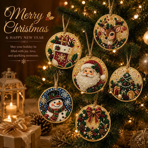 6Pcs/12Pcs Christmas DIY Diamond Painting Ornaments Kit, Xmas Tree Hanging Pendant🎄 - image 1