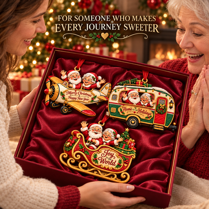 Santa & Mrs. Claus Christmas Adventures – Festive Tree Ornaments in 6 Charming Designs