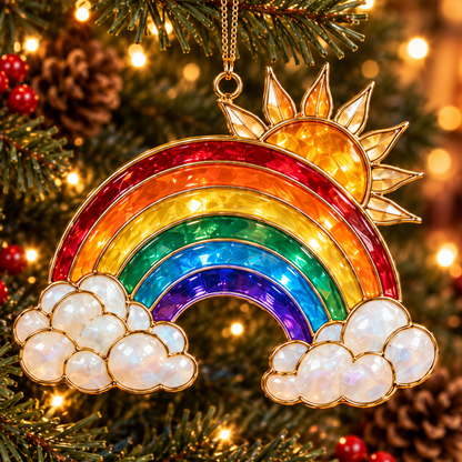 🎄 2026 Magical Rainbow Stained Glass Christmas Ornaments – Set of 6 | Rainbow, Butterfly, Crescent Moon, Hummingbird, Angel Wings Heart & Christmas Tree Hanging Decorations | Colorful Holiday Gifts