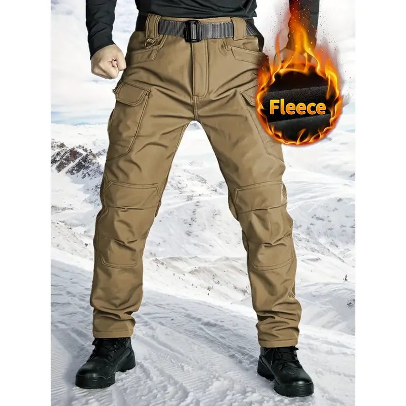HOMUG Men's Fleece-Lined Tactical Cargo Pants, Windproof Warm Work Pants with Multi-Pockets, 320g Fabric, Regular Fit Outdoor Pants for Fall & Winter