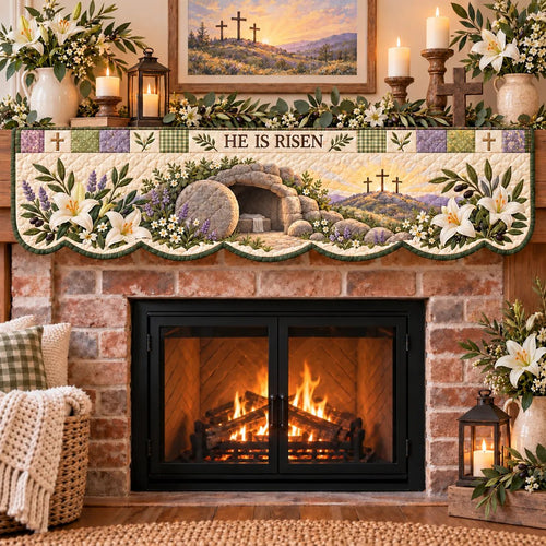 ⏳ Last Day 50% OFF – ✝️ Easter Faith Quilted Mantel Scarf | Patchwork Christian Fireplace Décor for Spring & Easter 🌷