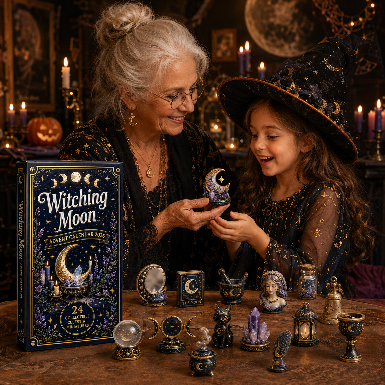 Witching Moon Advent Calendar 2026 – 24 Days of Celestial Miniatures, Mystical Moon Collectibles & Magical Gifts for Witchy Decor Lovers, Acrylic Charms Blind Box