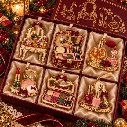 Vintage Glamour Christmas Ornaments – 6 Elegant Makeup & Beauty-Themed Holiday Decorations | Perfect Christmas Gifts for Makeup Lovers & Beauty Enthusiasts 🎄💄✨