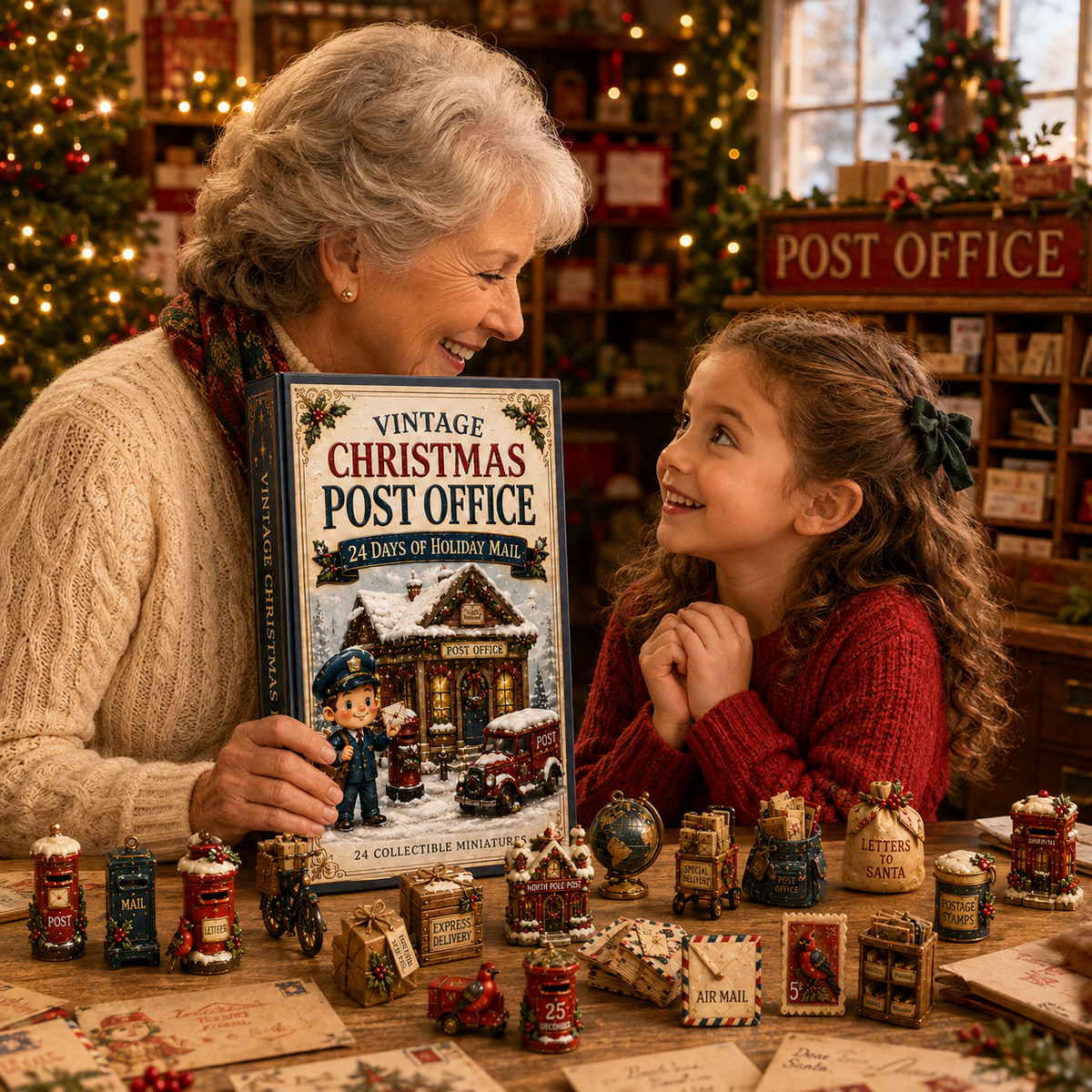 Vintage Christmas Post Office 24-Day Advent Calendar – 24 Collectible Miniatures