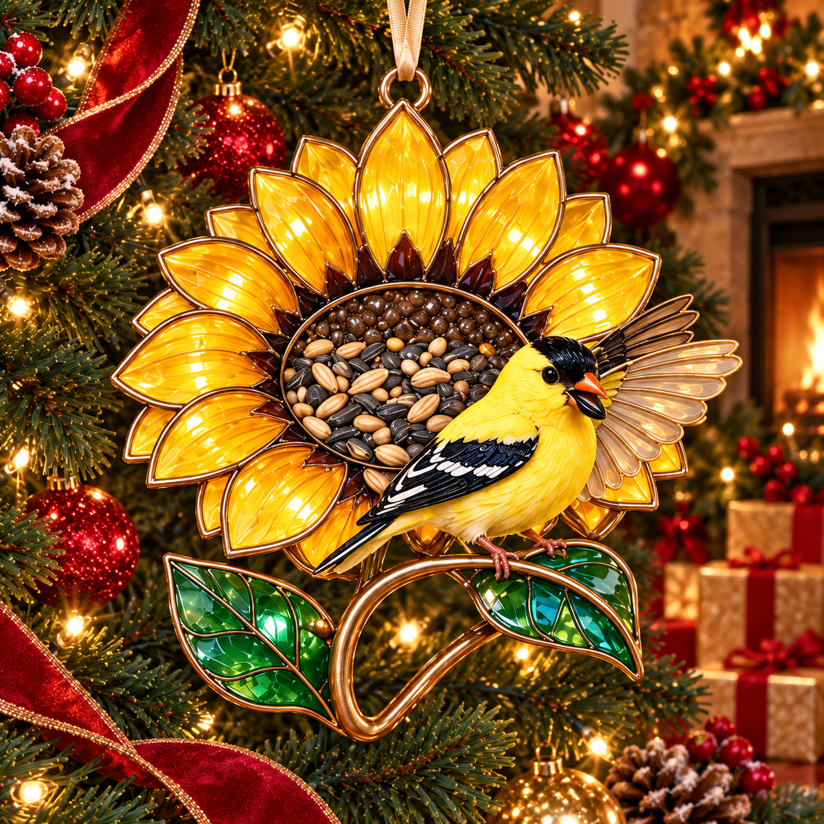 Vintage Bird Feeder Christmas Ornaments – 6-Piece Stained Glass-Style Backyard Birds Collection