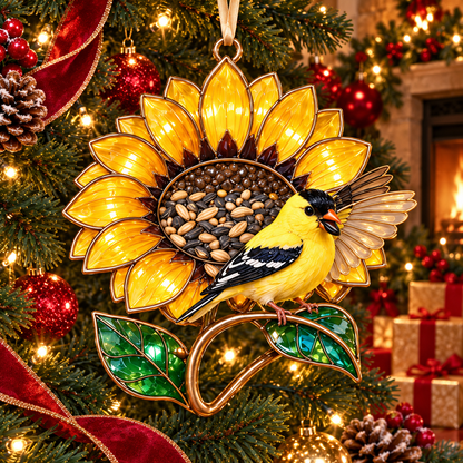 Vintage Bird Feeder Christmas Ornaments – 6-Piece Stained Glass-Style Backyard Birds Collection