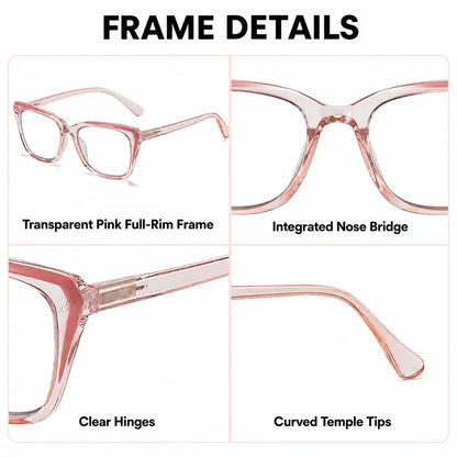 Progressive Photochromic Readers for Women, Pink Square Multifocal Reading Glasses 🕶️