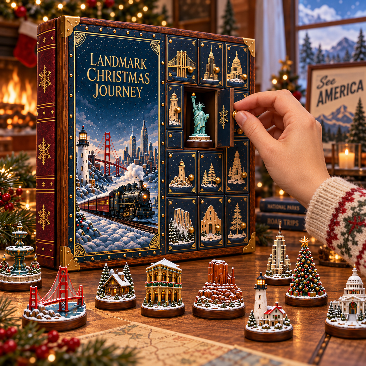 2026 Landmark Christmas Journey 24-Day Countdown Calendar – 24 Unique Iconic Landmark Miniatures, Winter Travel Advent Collection & Christmas Gift for Travelers