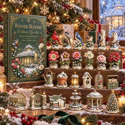 2026 Winter Blooms Collector Garden 24-Day Countdown Calendar – 24 Unique Winter Birds, Flowers & Garden Miniatures, Elegant Botanical Christmas Gift