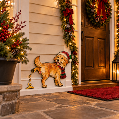 Funny Peeing Golden Retriever Christmas Decoration – Stained Glass-Style Dog Yard Art & Baseboard Decor