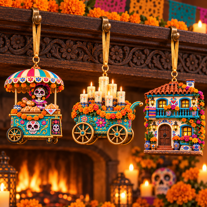 2026 Día de Muertos Village Ornaments – Miniature Market & Marigold Keepsake Collection