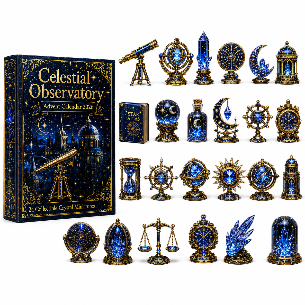 Celestial Observatory Advent Calendar 2026 – 24-Day Crystal Astronomy Miniature Collection | Moon, Stars & Cosmic Treasures