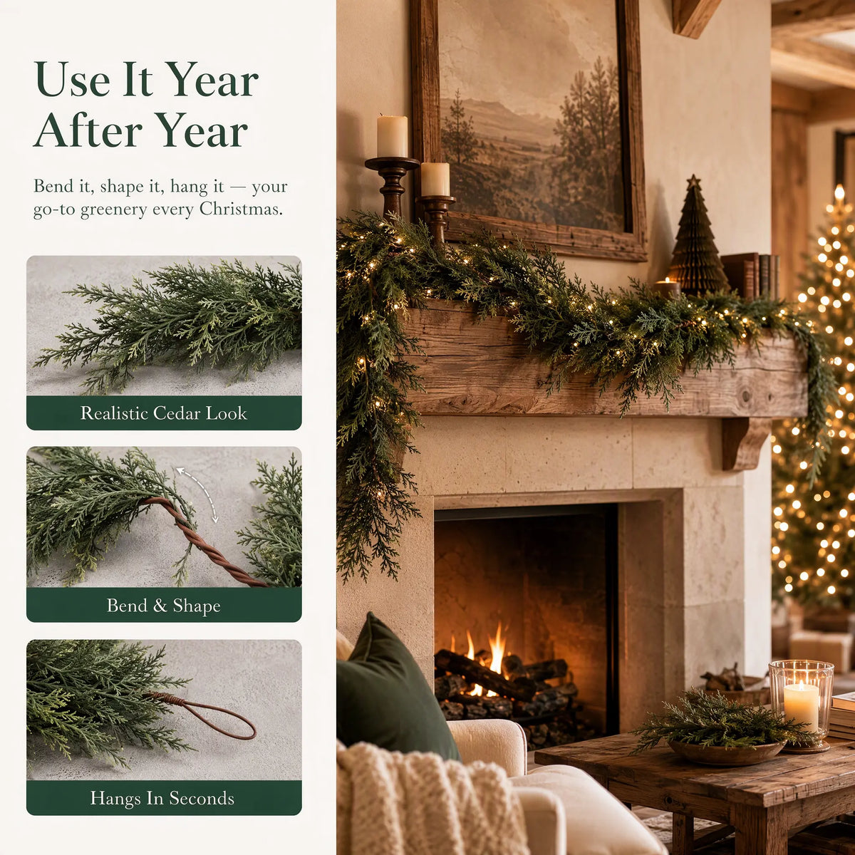 6 FT 2 Pcs Artificial Cedar Garlands, Real Touch Winter Cedar Garland🌲 - image 3