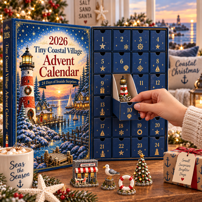 Tiny Coastal Village Advent Calendar 2026 – 24 Days of Seaside Surprises with 24 Unique Collectible Miniatures, Lighthouse & Harbor Christmas Gift for Coastal Lovers