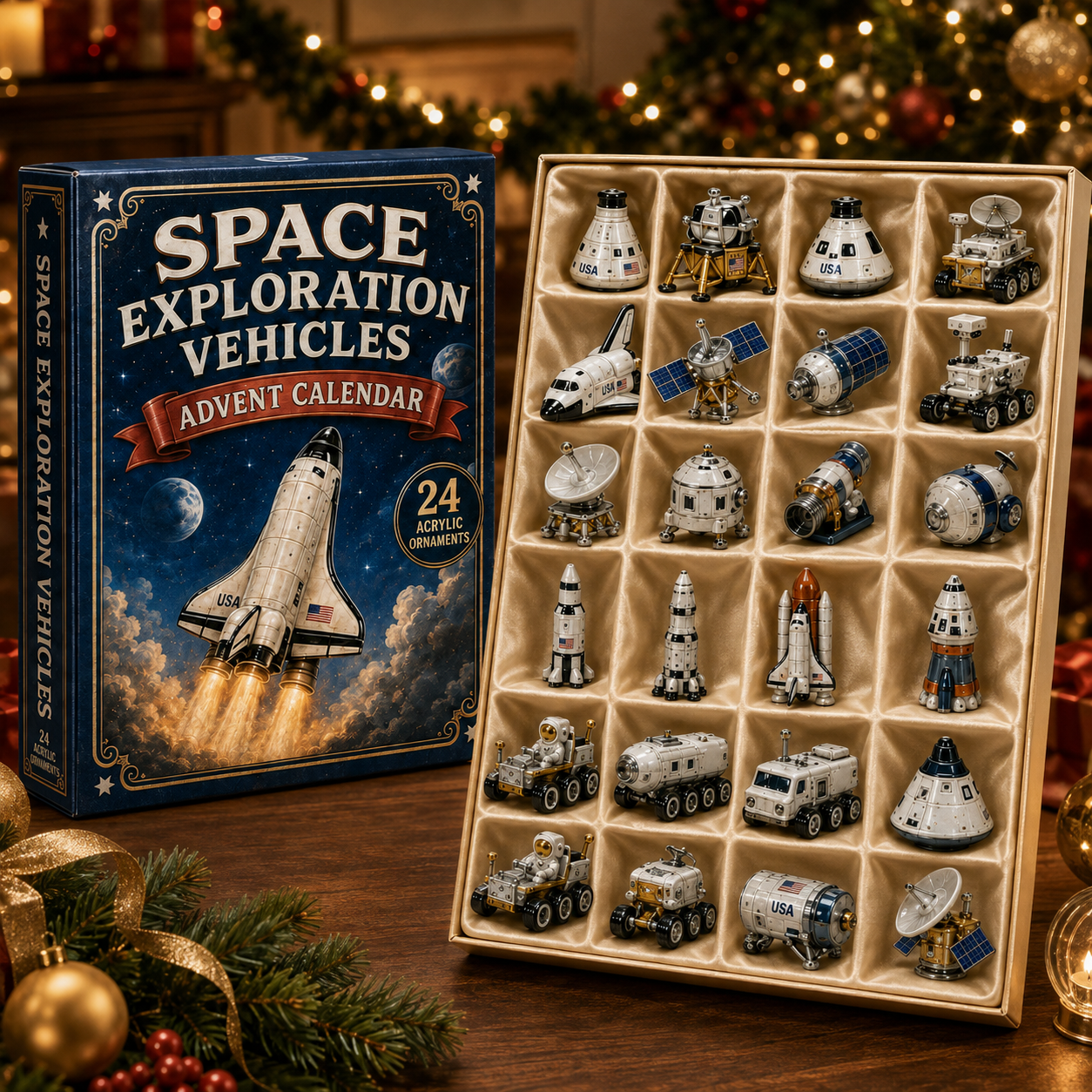 High-quality miniature model✨ Space Exploration Vehicles Advent Calendar 2026 - 24-Day Festive Countdown, Acrylic Charms Blind Box