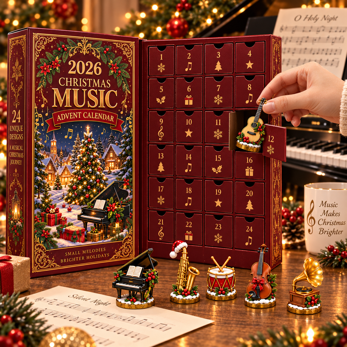 2026 Christmas Music 24-Day Countdown Calendar –  Holiday Collectible Gift for Music Lovers