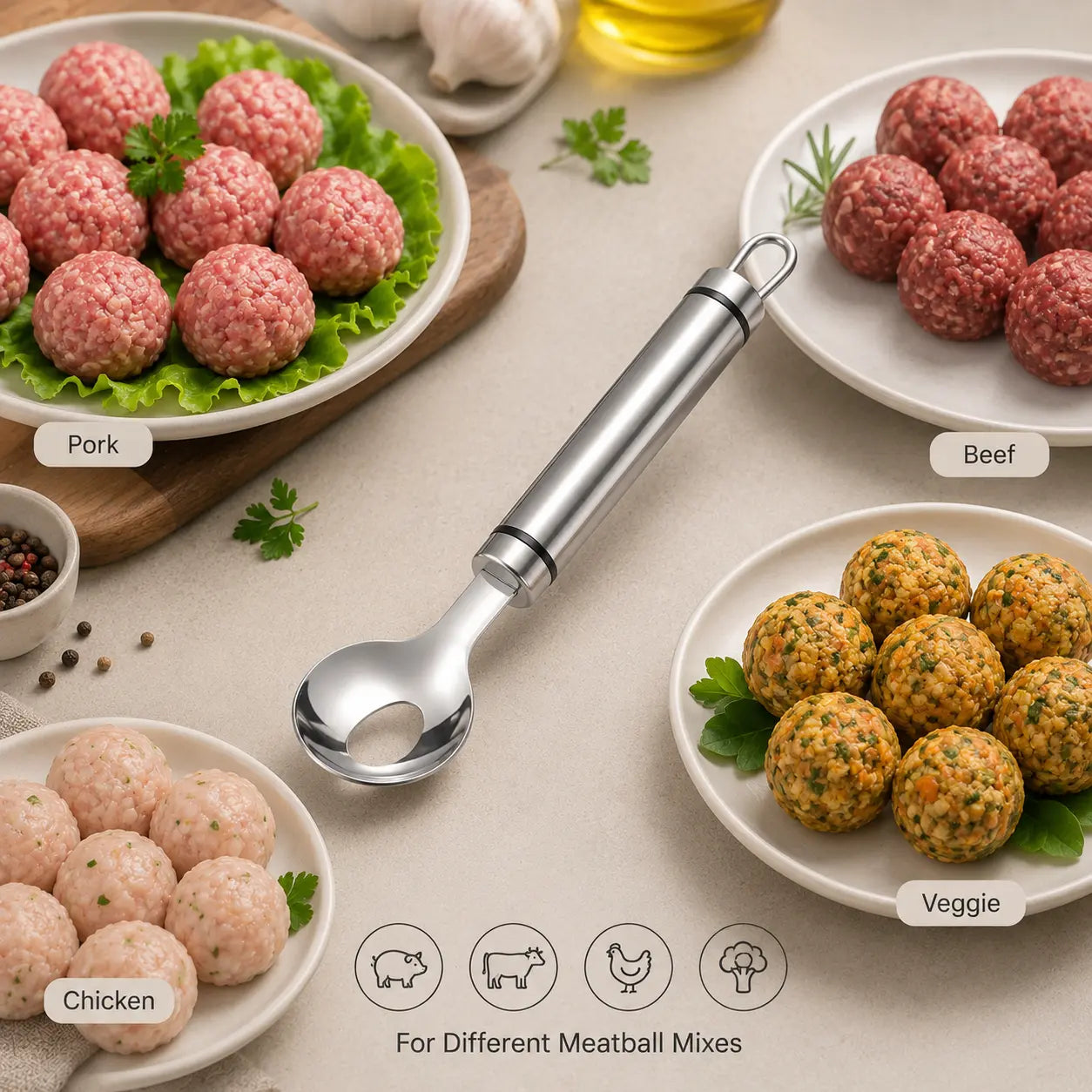 Stainless Steel Meatball Maker Spoon, Non‑Stick Meat Ball Extrusion Scoop 🍲 - image 5